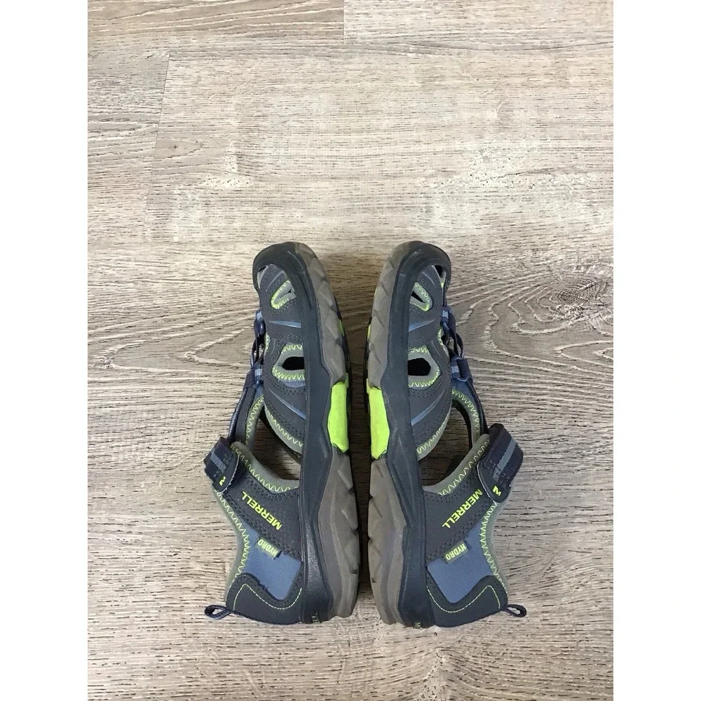 Merrell Youth Boys Hydro Sandals size 5 Navy Green waterproof slip On MY53375